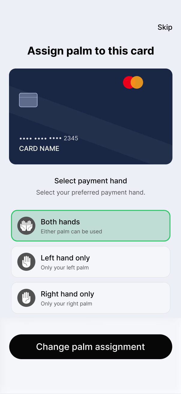 Assign palm to card