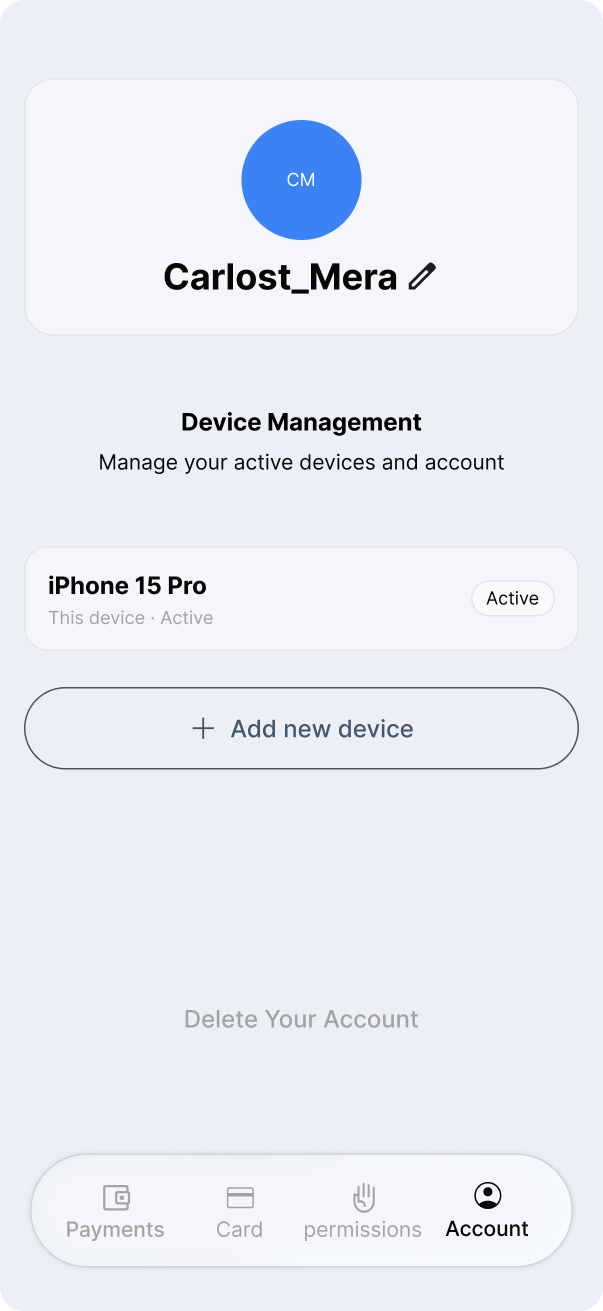 Account — profile and device management