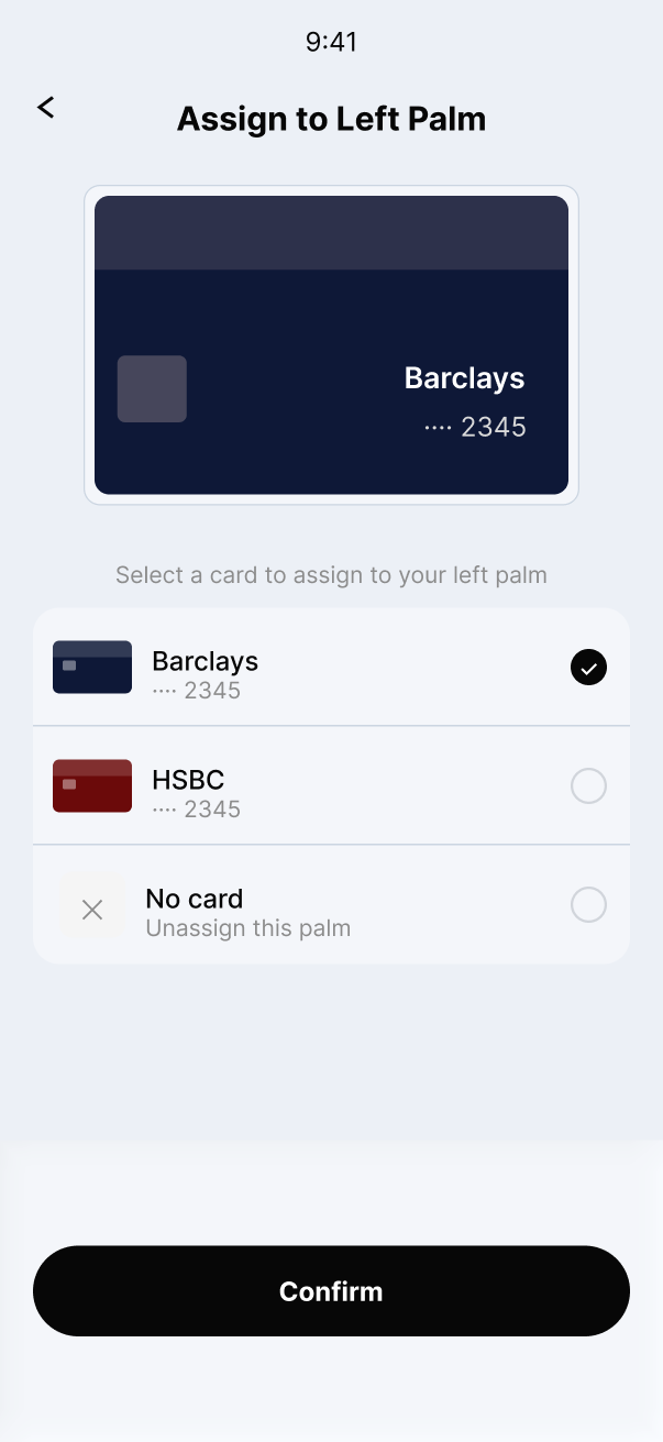 Assign card to left palm