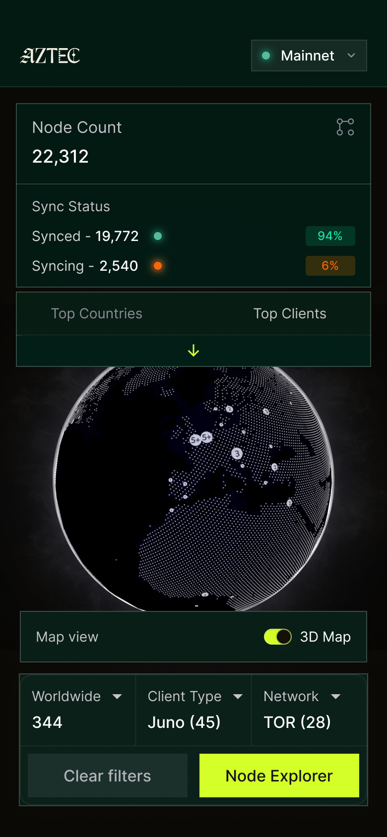 Mobile 3D globe main view