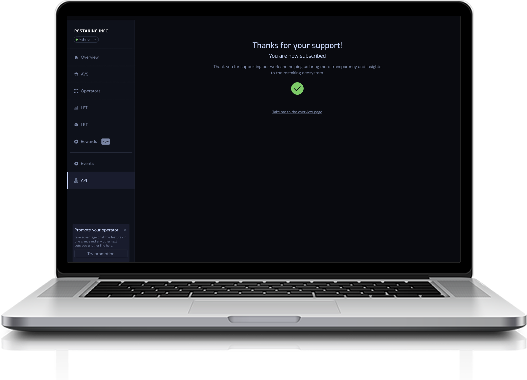 Restaking.Info — API subscription confirmation