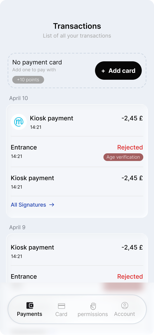 Boop Transactions screen