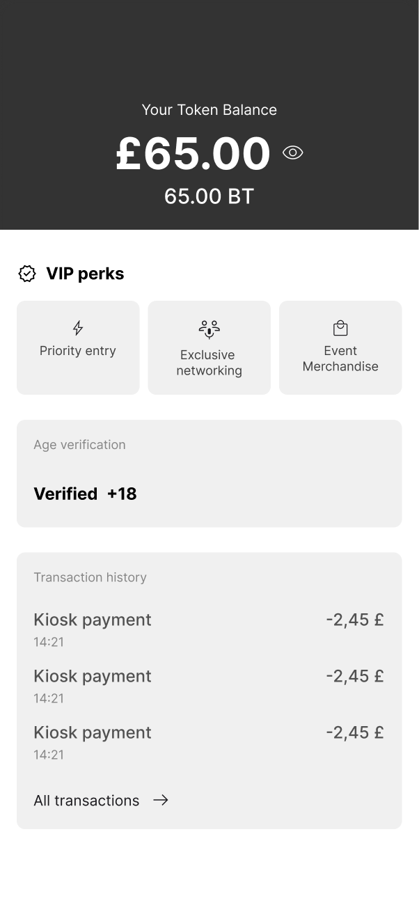 Home — token balance & VIP