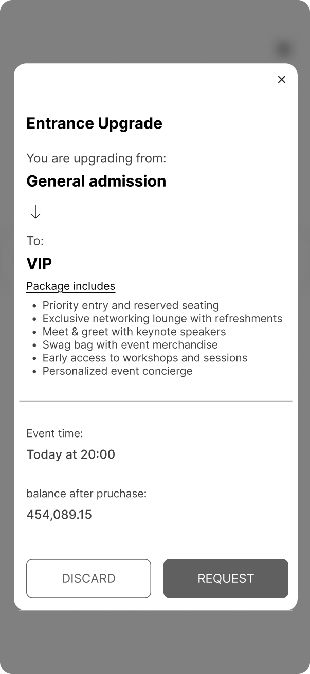Entrance upgrade — VIP details