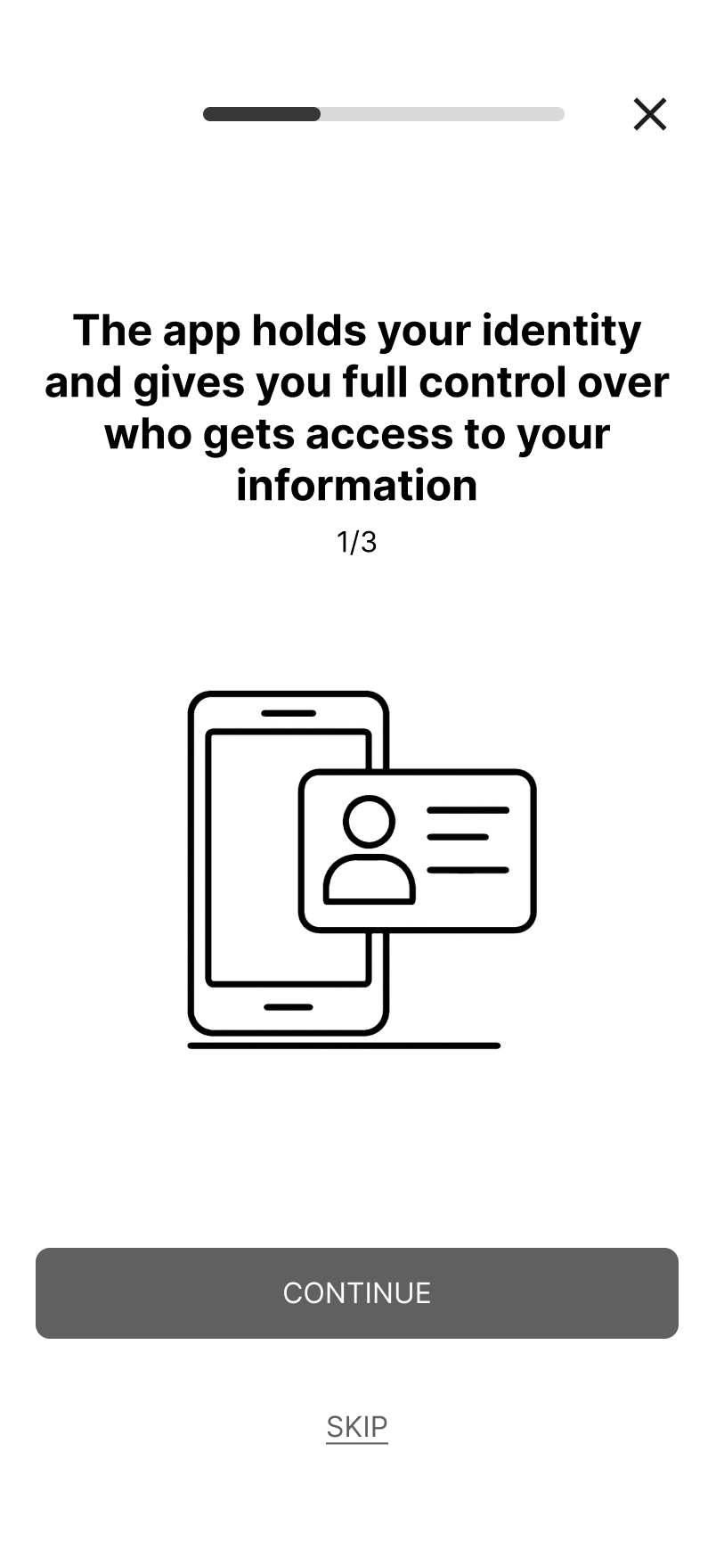 Welcome screen 1/3