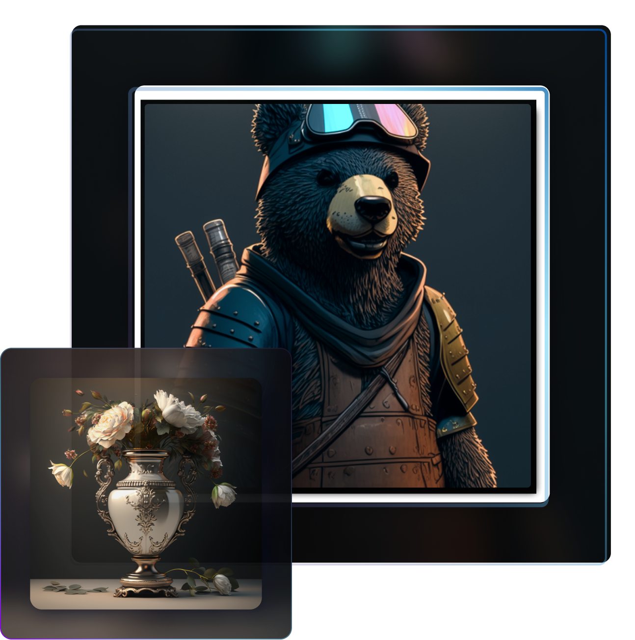 Warrior bear and flower vase NFTs