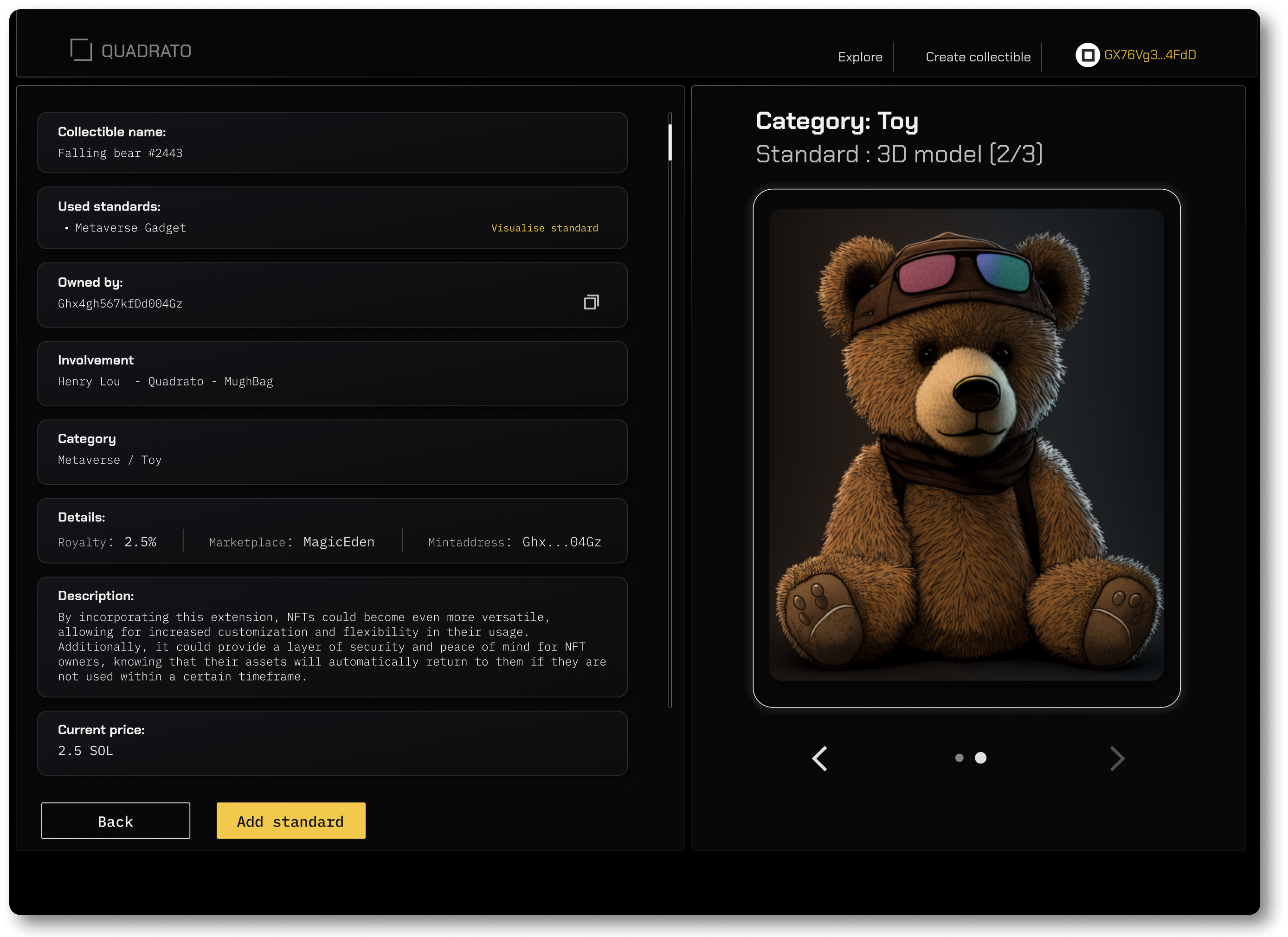 Asset detail after adding standard